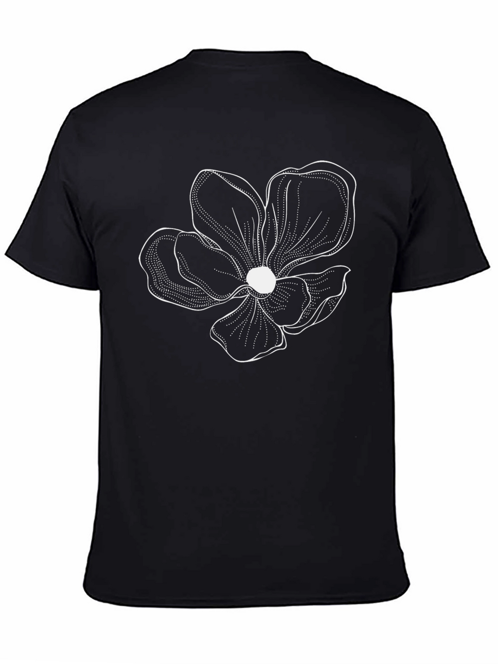 Black T-Shirt with Floral Line Art