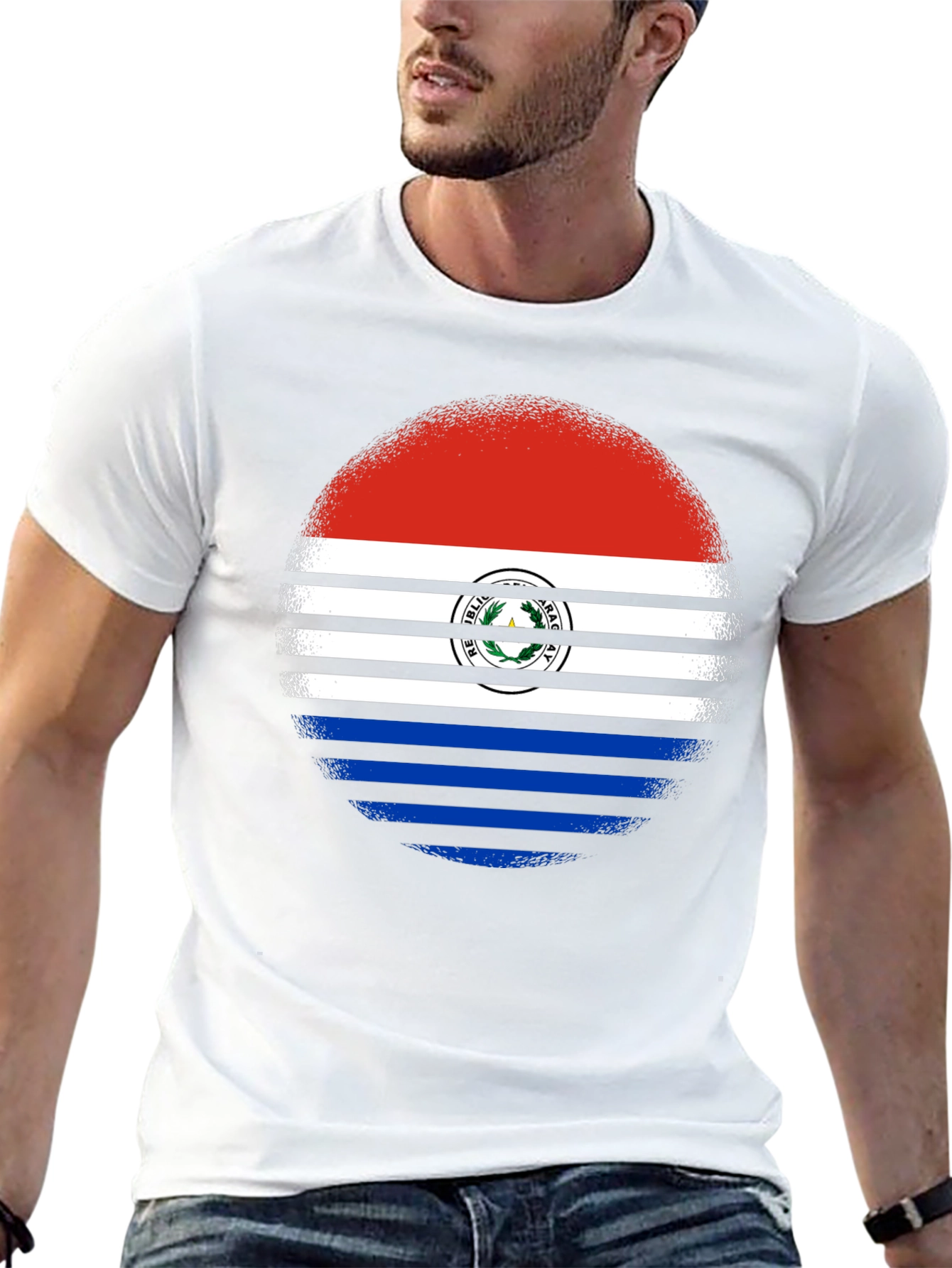 Paraguay Flag Circle Graphic Tee - Black Cotton Shirt