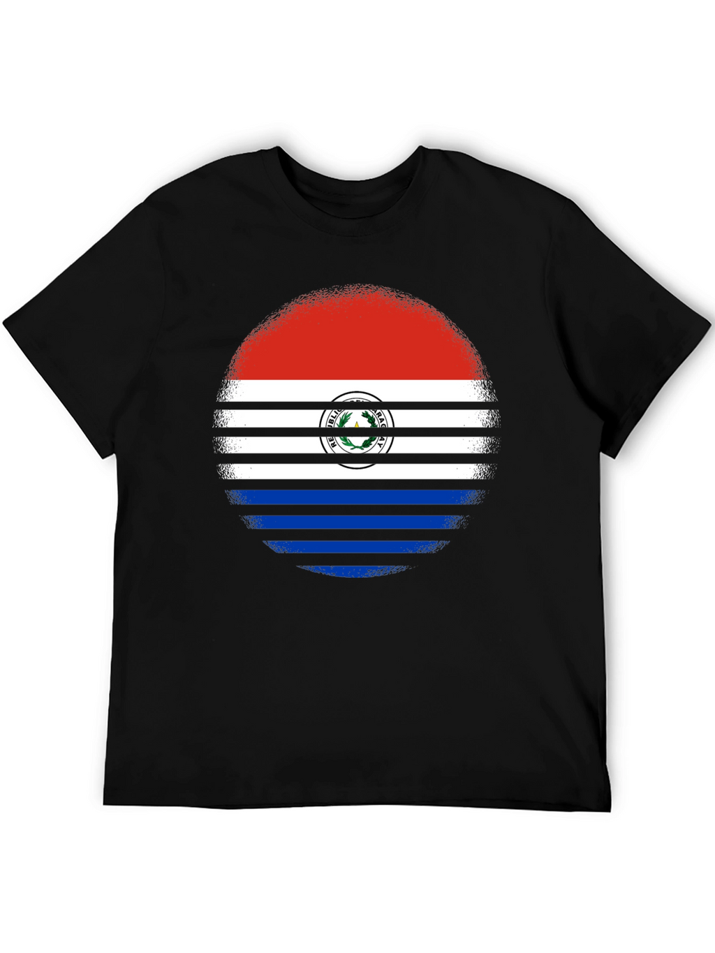 Paraguay Flag Circle Graphic Tee - Black Cotton Shirt