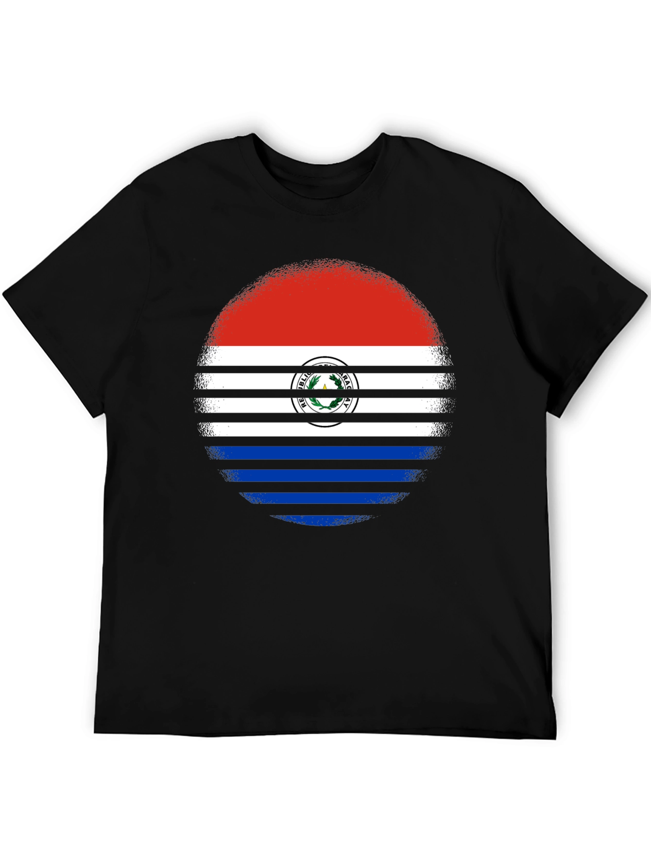 Paraguay Flag Circle Graphic Tee - Black Cotton Shirt