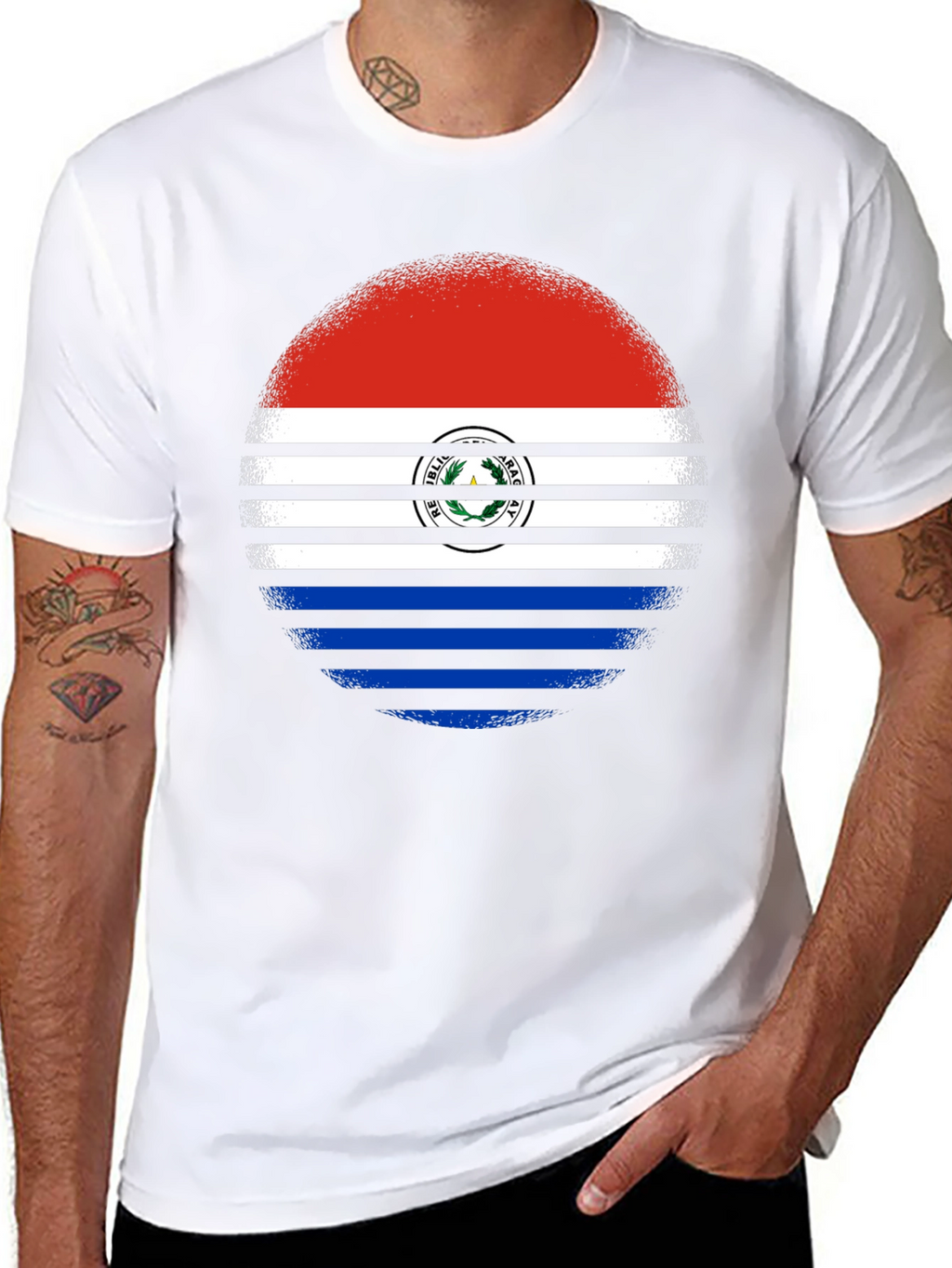 Paraguay Flag Circle Graphic Tee - Black Cotton Shirt