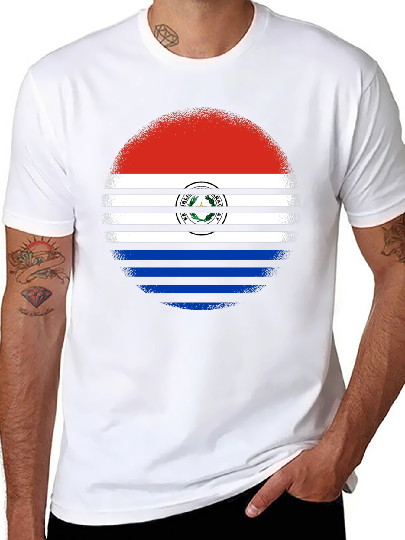 Paraguay Flag Circle Graphic Tee - Black Cotton Shirt
