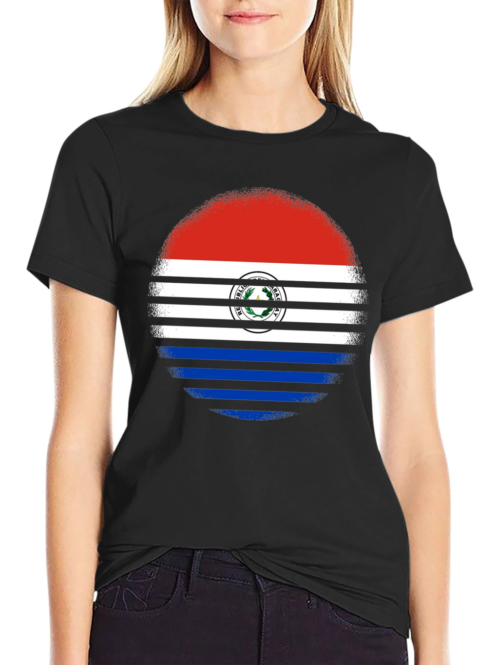 Paraguay Flag Circle Graphic Tee - Black Cotton Shirt