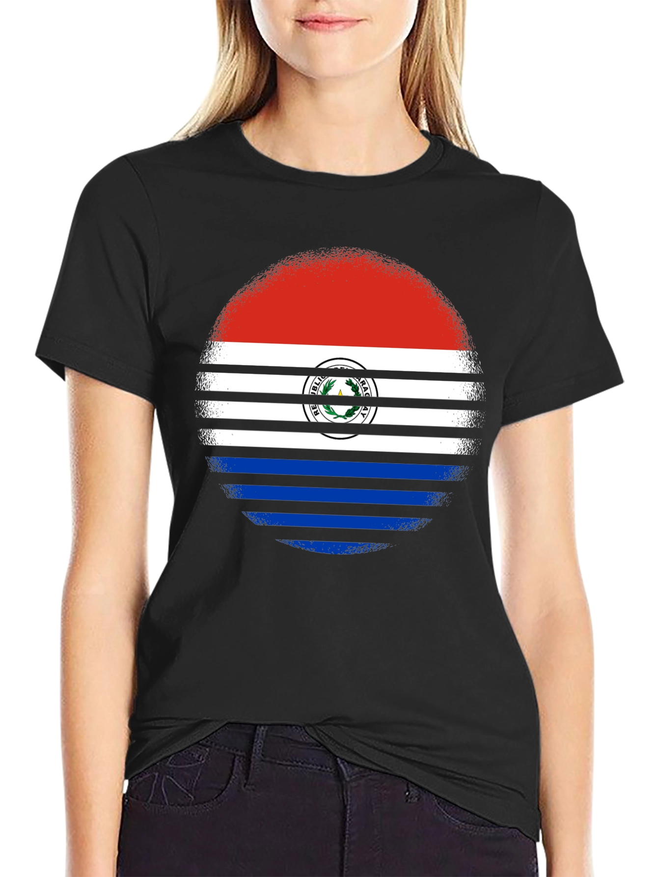 Paraguay Flag Circle Graphic Tee - Black Cotton Shirt