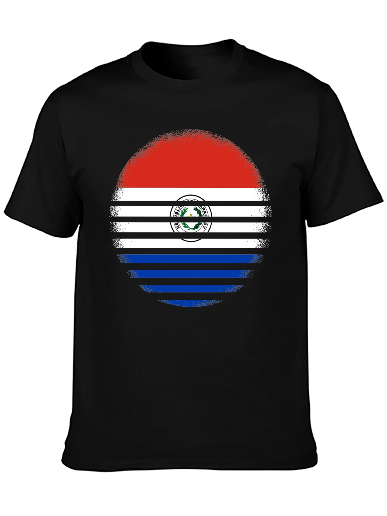 Paraguay Flag Circle Graphic Tee - Black Cotton Shirt