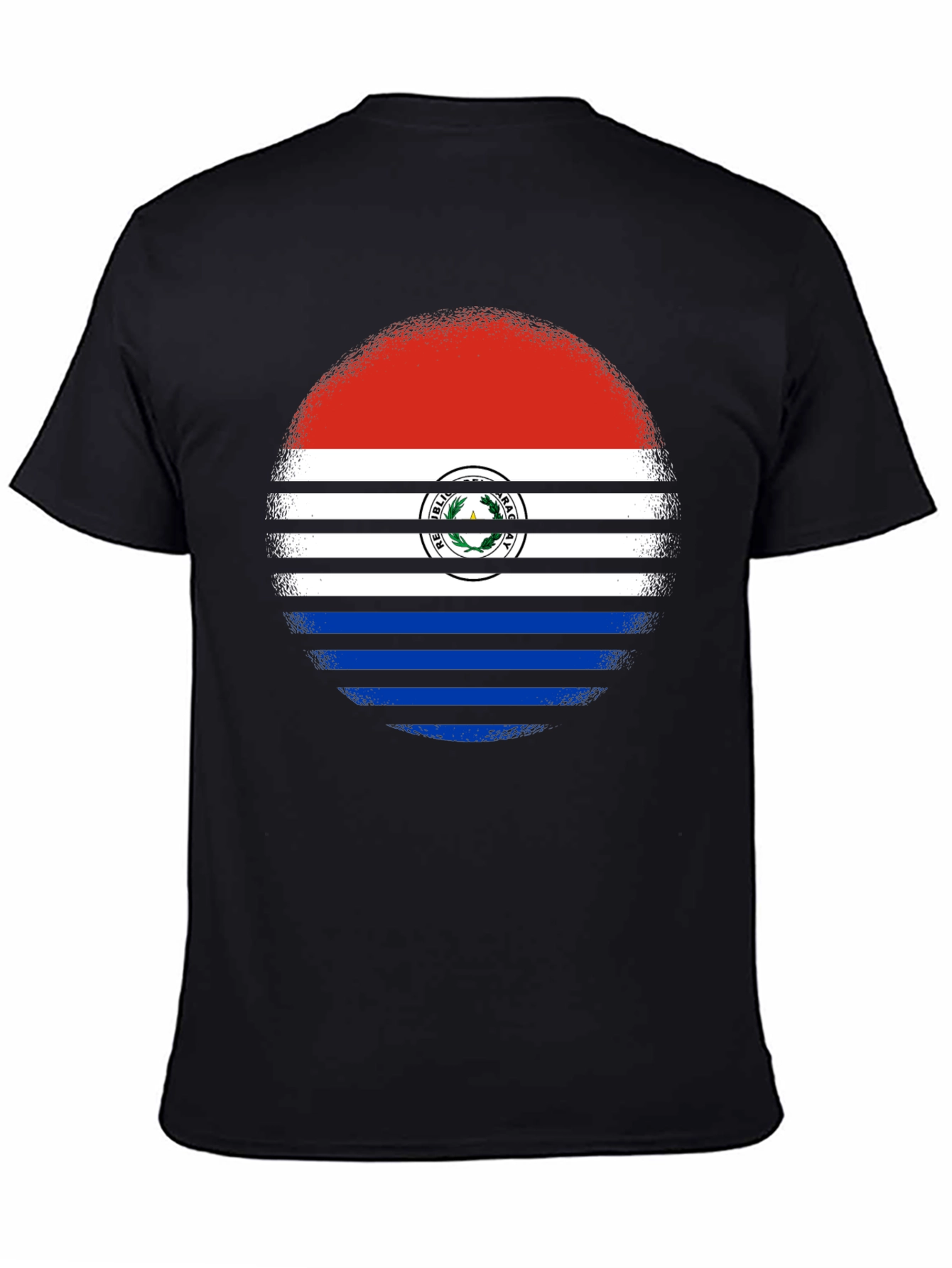 Paraguay Flag Circle Graphic Tee - Black Cotton Shirt