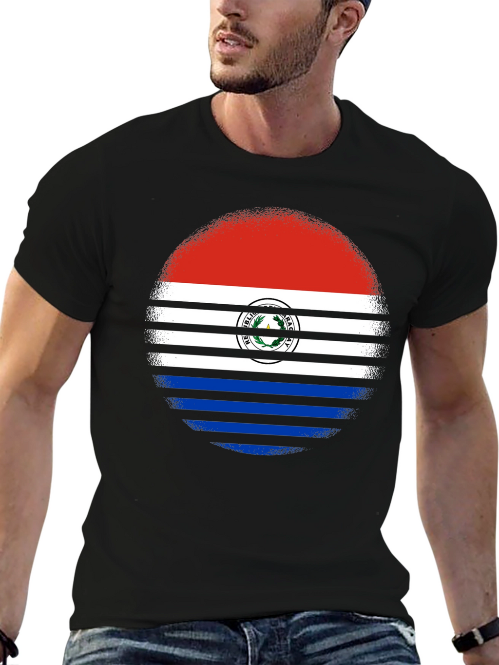 Paraguay Flag Circle Graphic Tee - Black Cotton Shirt