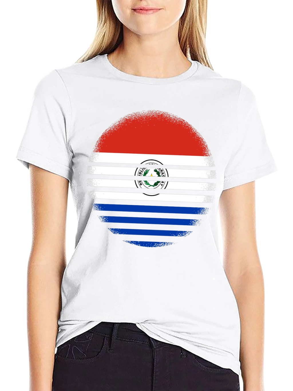Paraguay Flag Circle Graphic Tee - Black Cotton Shirt
