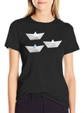 Paper Boat Graphic Tee - Black Cotton Blend