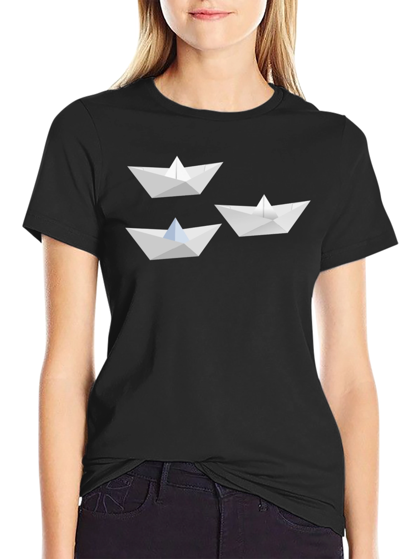 Paper Boat Graphic Tee - Black Cotton Blend