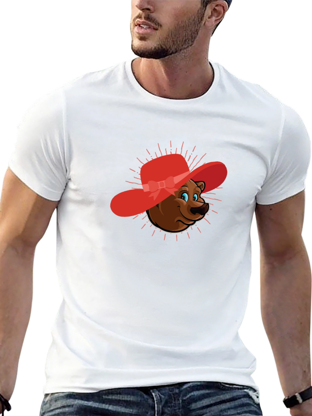 Bear in Red Hat Graphic Tee - Unisex