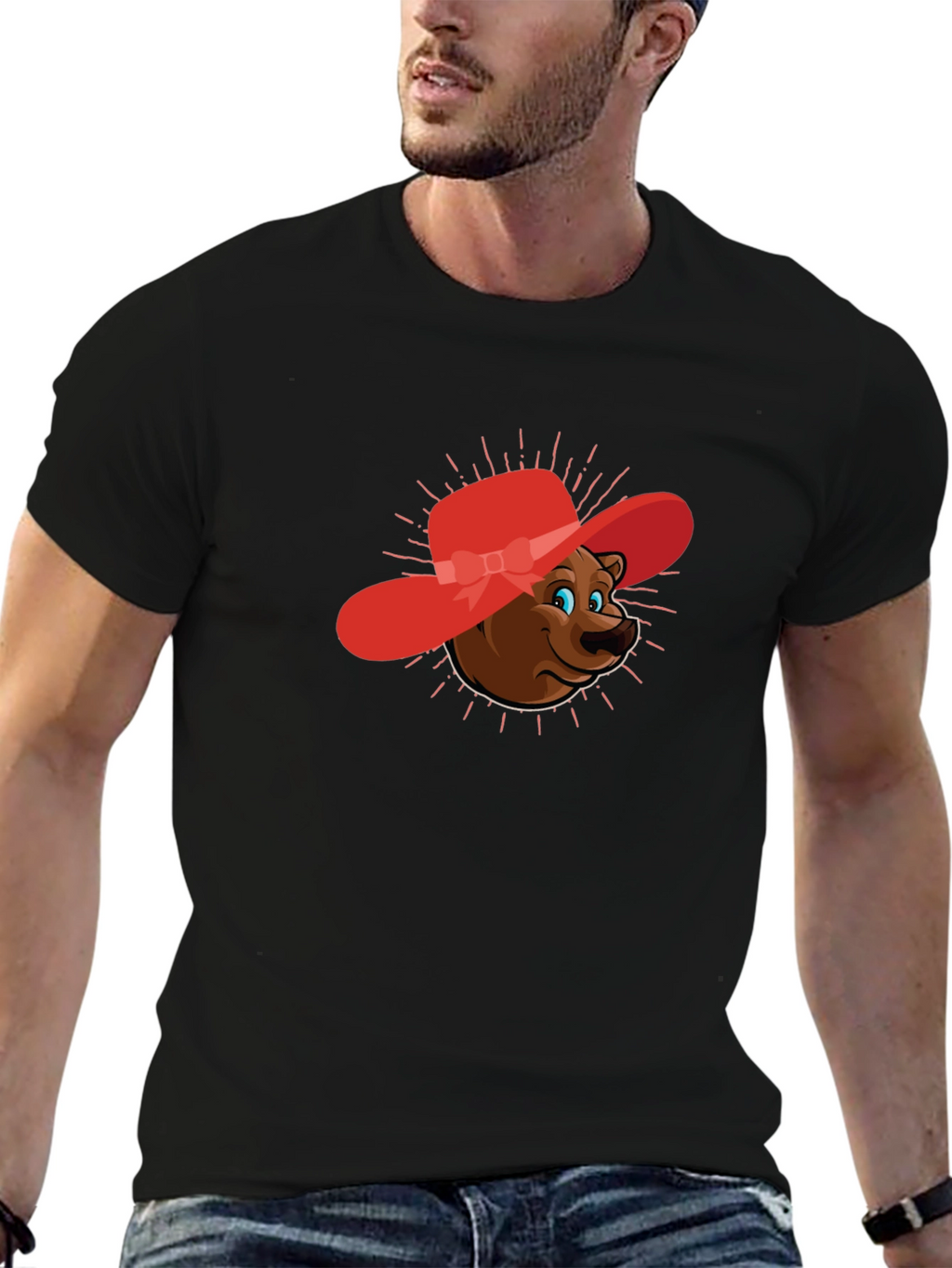 Bear in Red Hat Graphic Tee - Unisex
