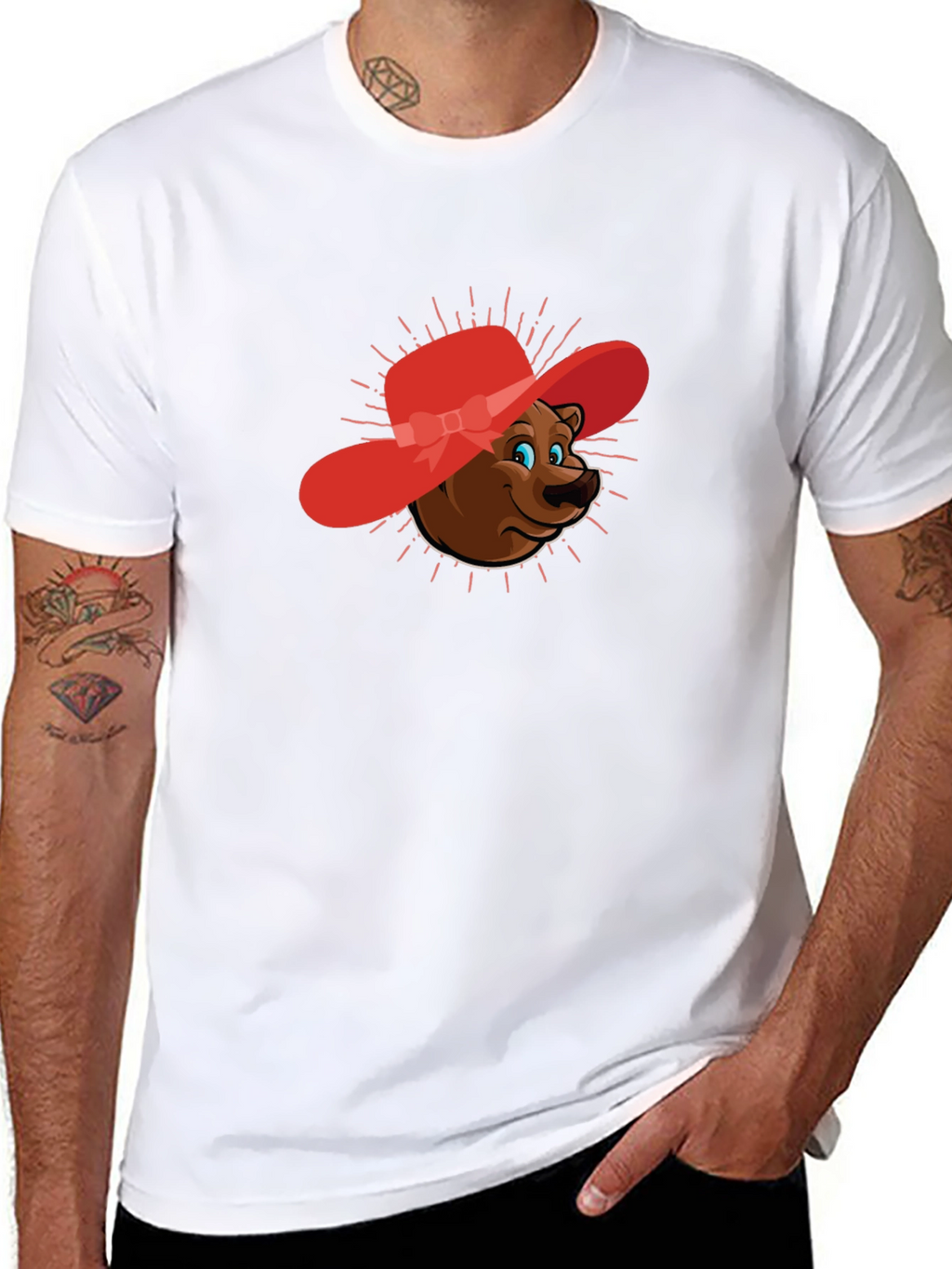 Bear in Red Hat Graphic Tee - Unisex