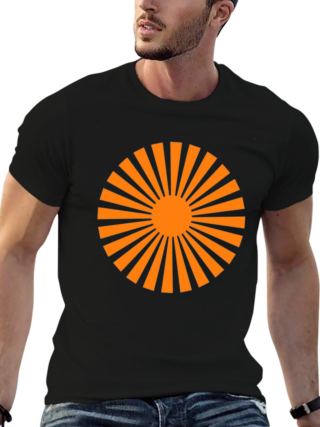 Black T-Shirt with Orange Sunburst Graphic