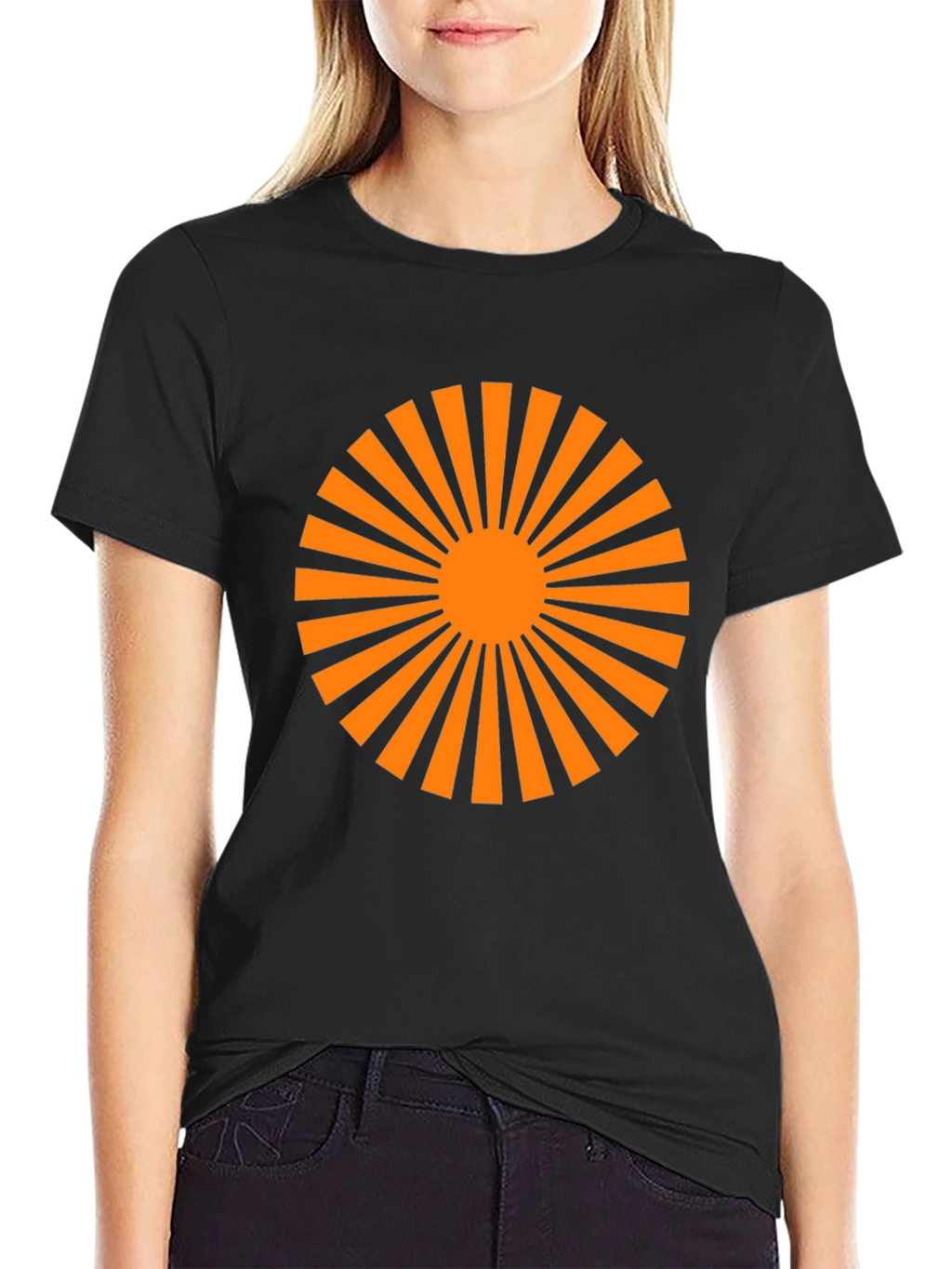 Black T-Shirt with Orange Sunburst Graphic