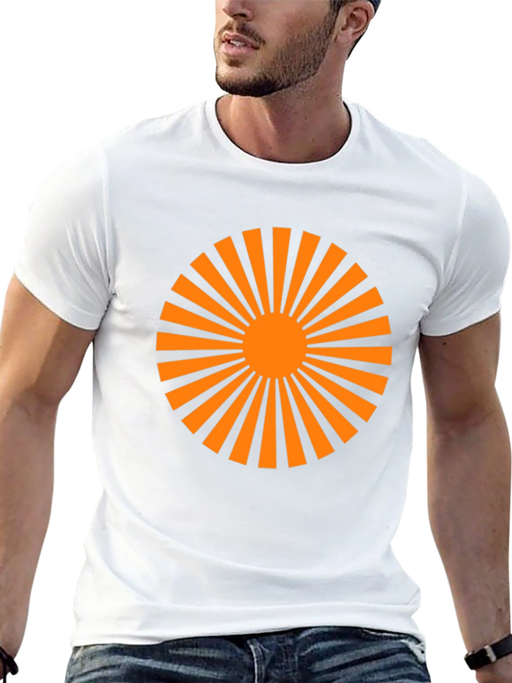 Black T-Shirt with Orange Sunburst Graphic