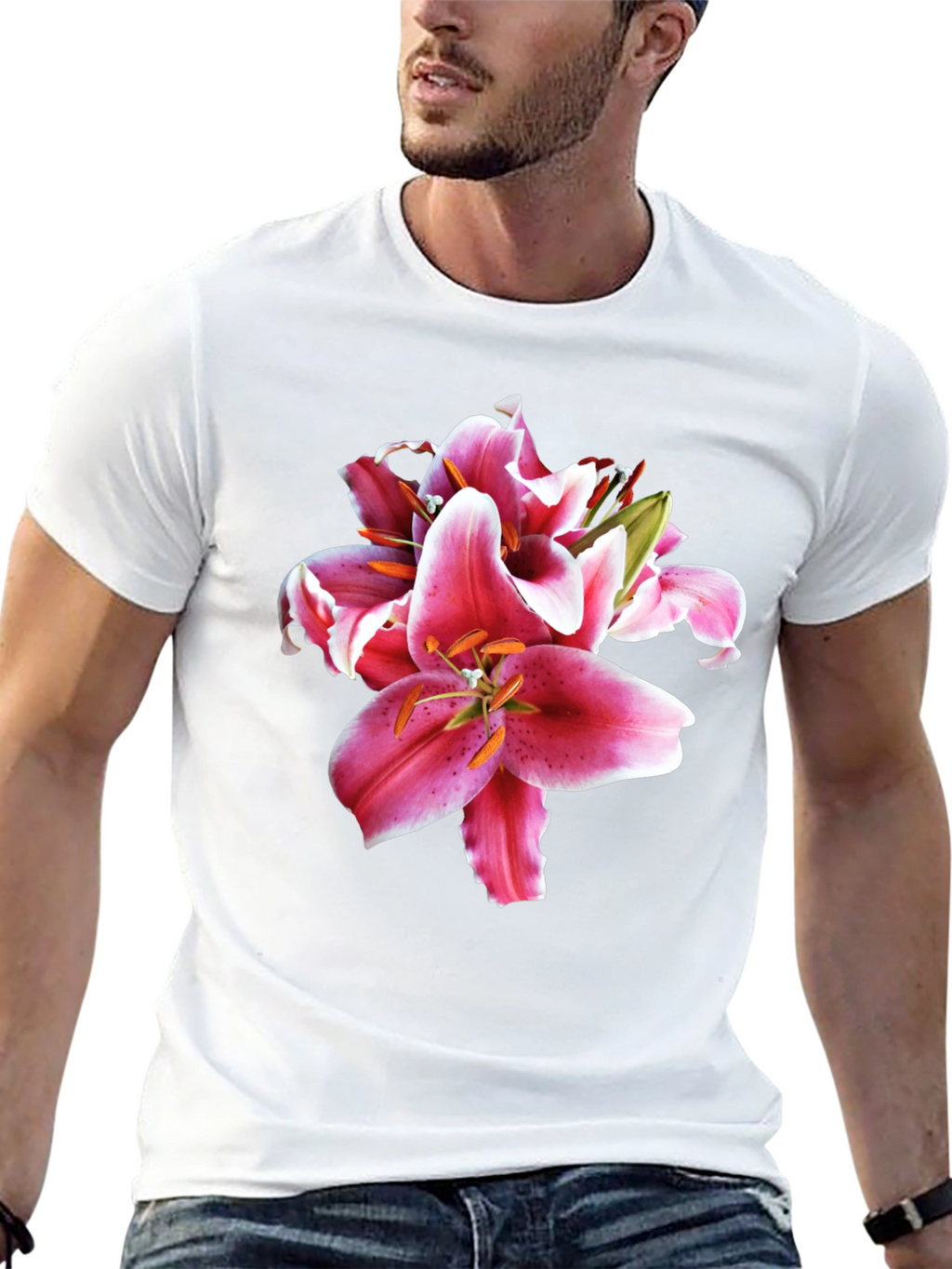 Floral Lily Print Black T-Shirt