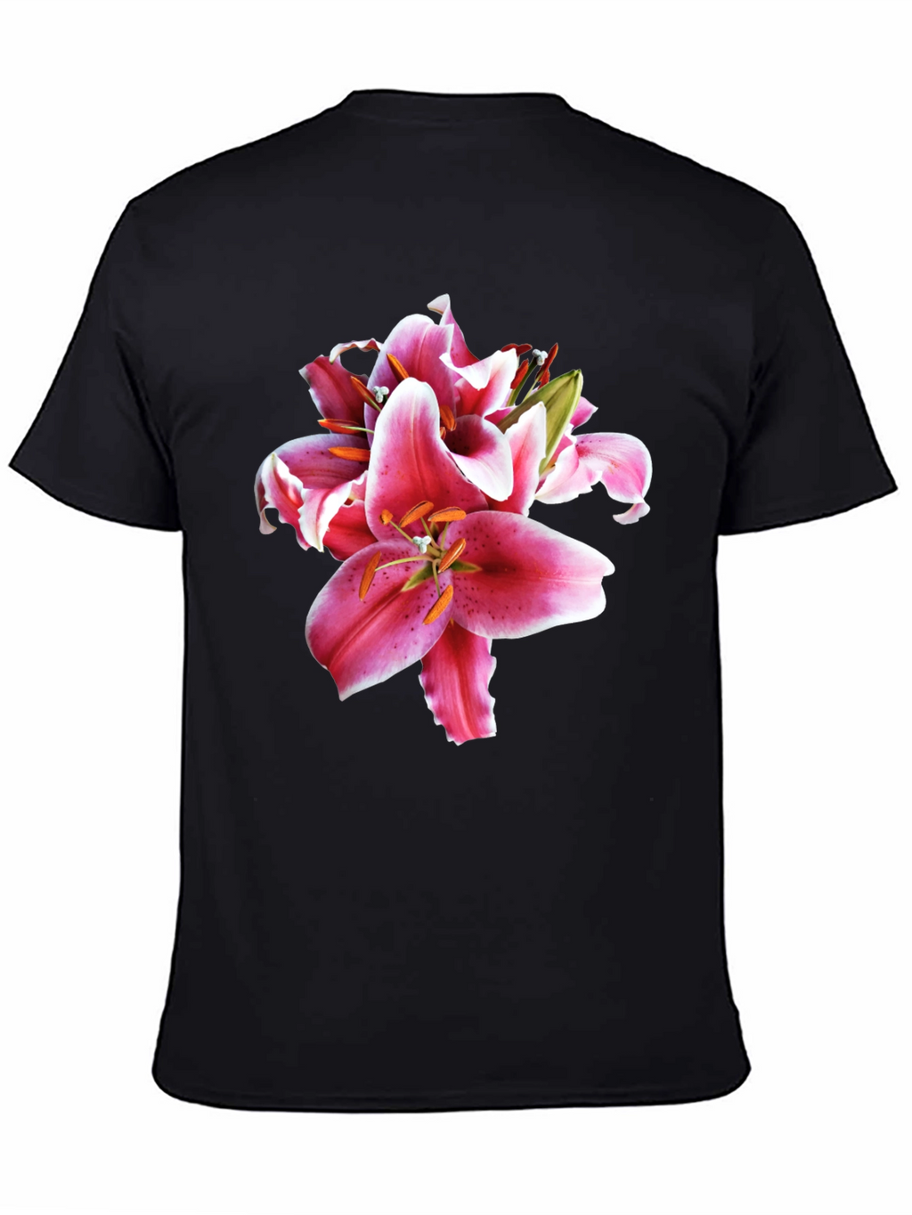 Floral Lily Print Black T-Shirt