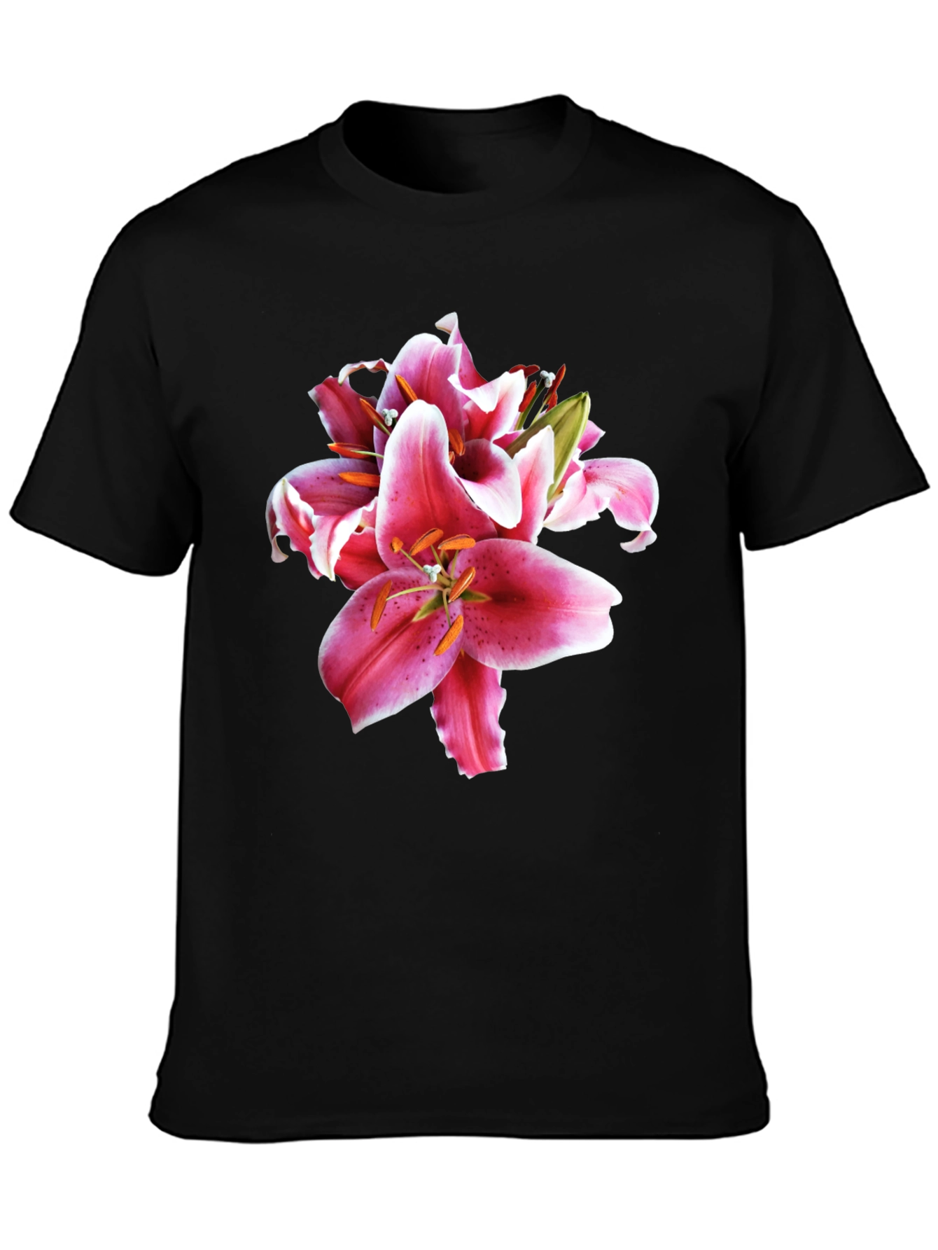 Floral Lily Print Black T-Shirt