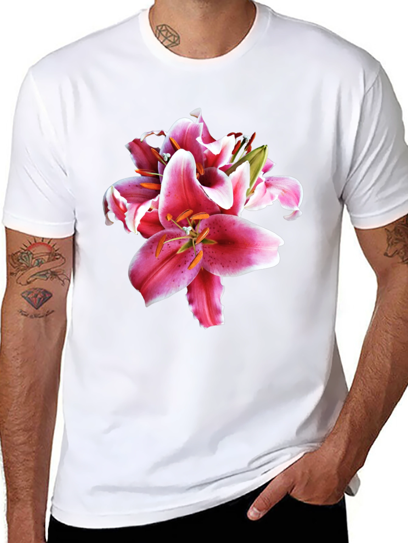 Floral Lily Print Black T-Shirt
