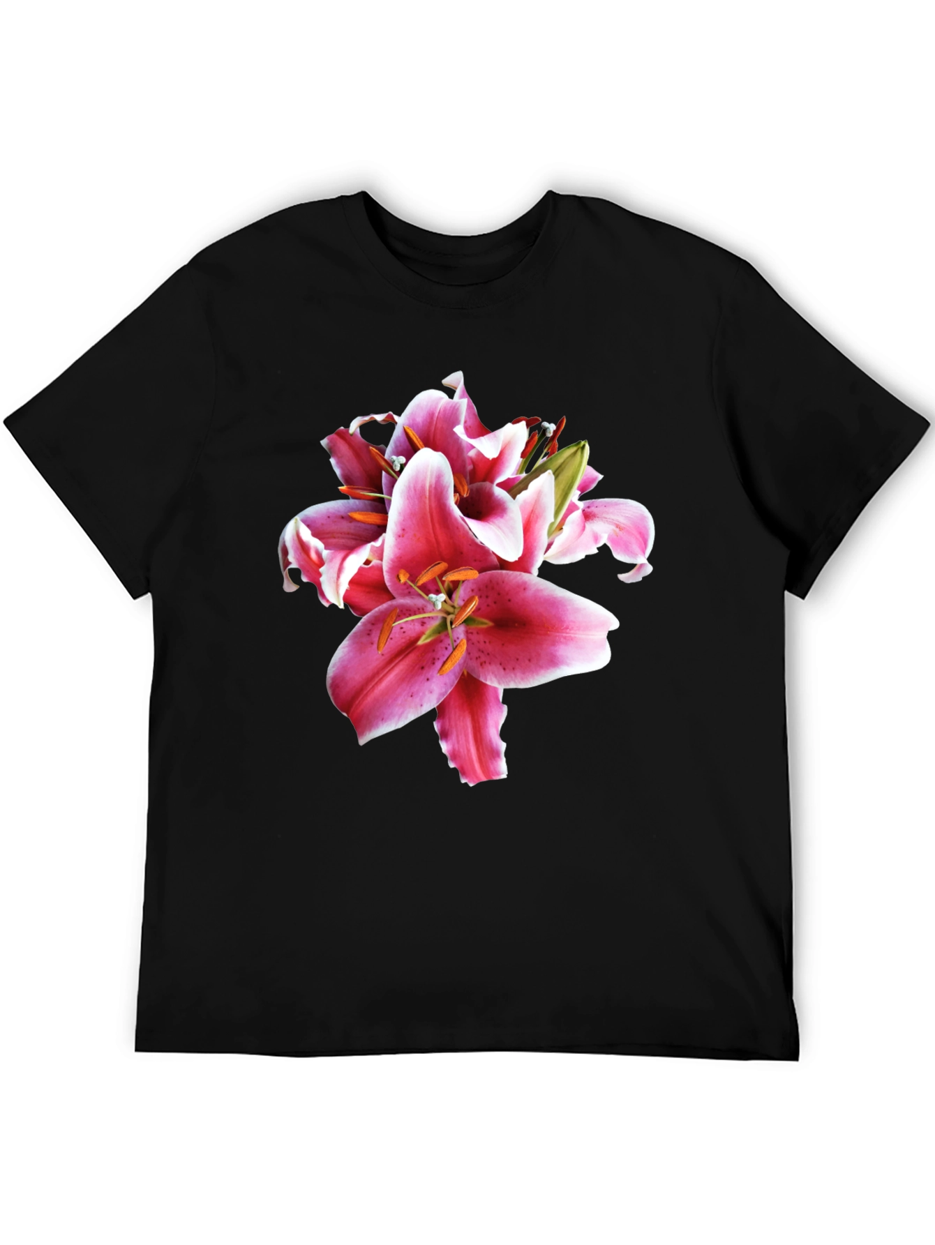 Floral Lily Print Black T-Shirt