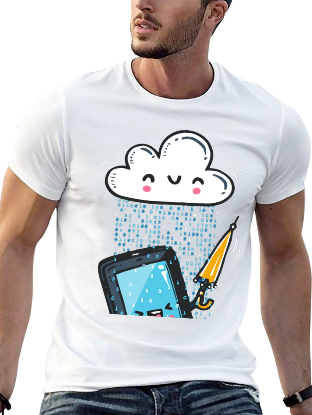 Funny Cloud Data Rain Smartphone Black T-Shirt