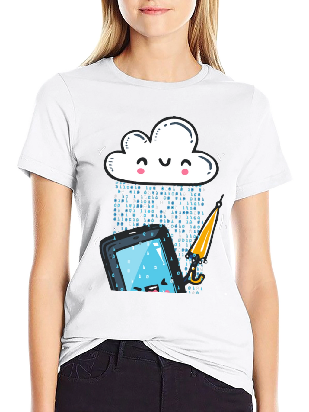 Funny Cloud Data Rain Smartphone Black T-Shirt
