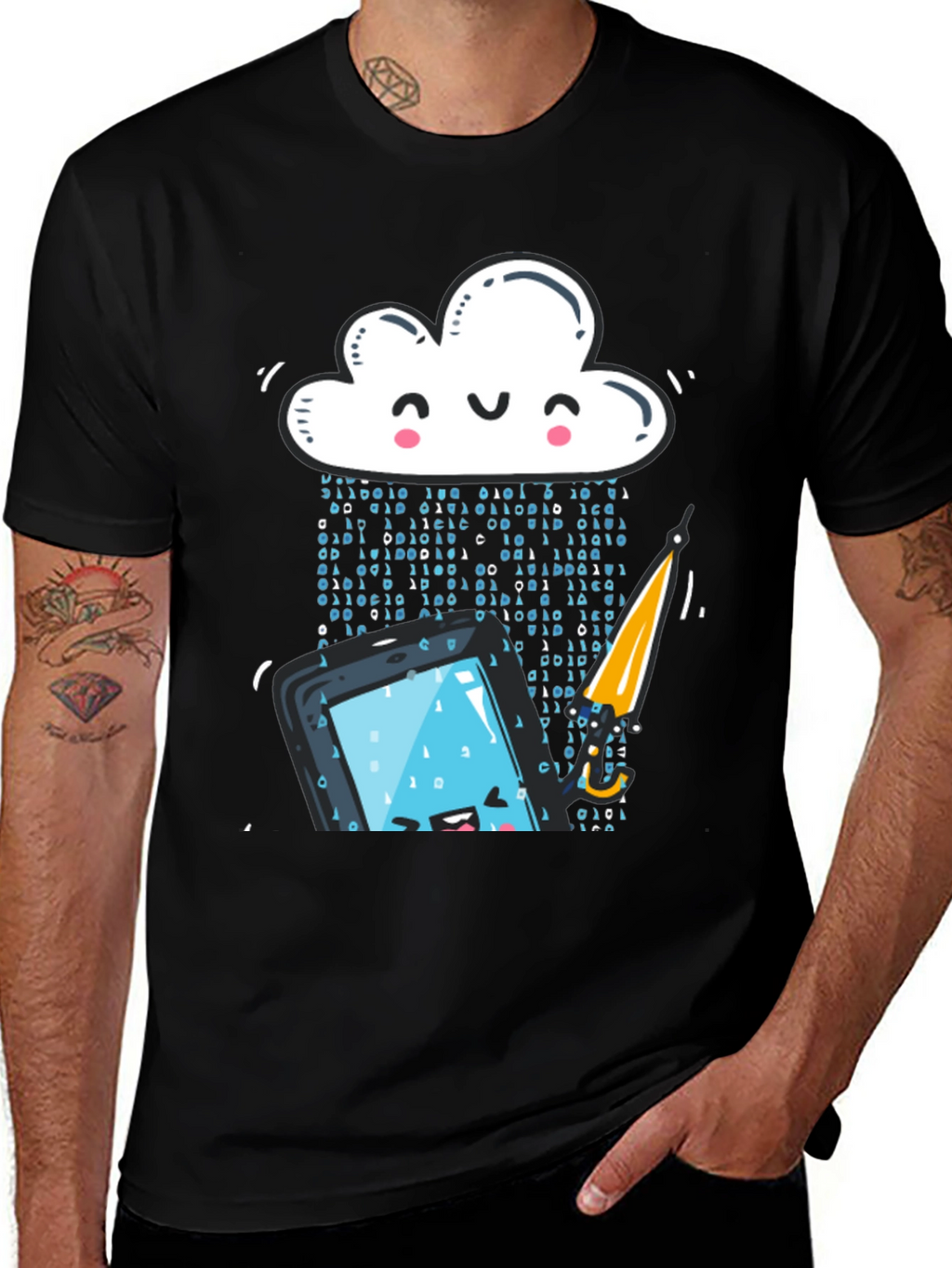 Funny Cloud Data Rain Smartphone Black T-Shirt