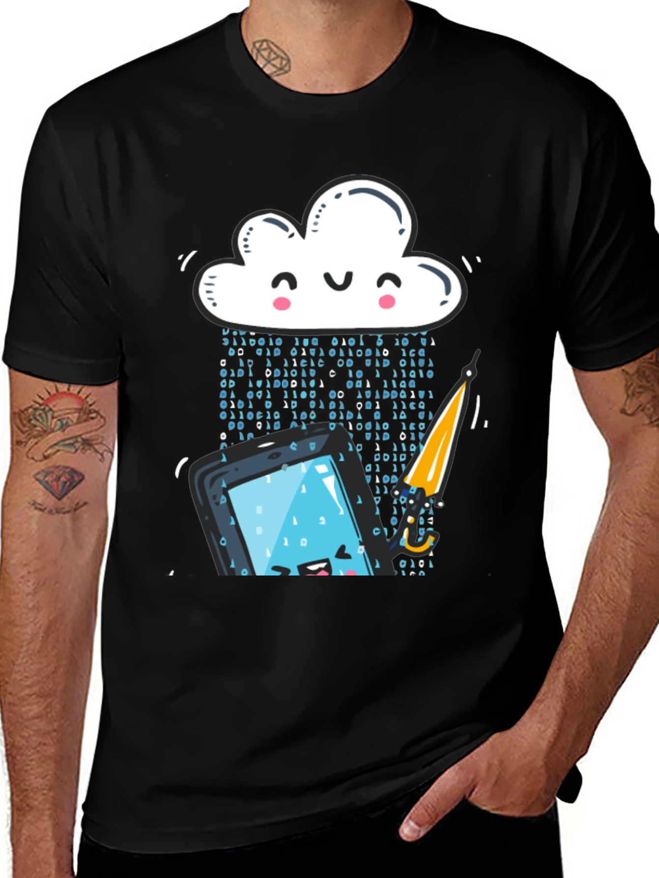Funny Cloud Data Rain Smartphone Black T-Shirt