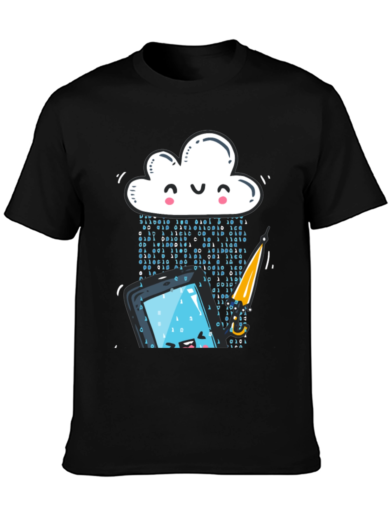 Funny Cloud Data Rain Smartphone Black T-Shirt