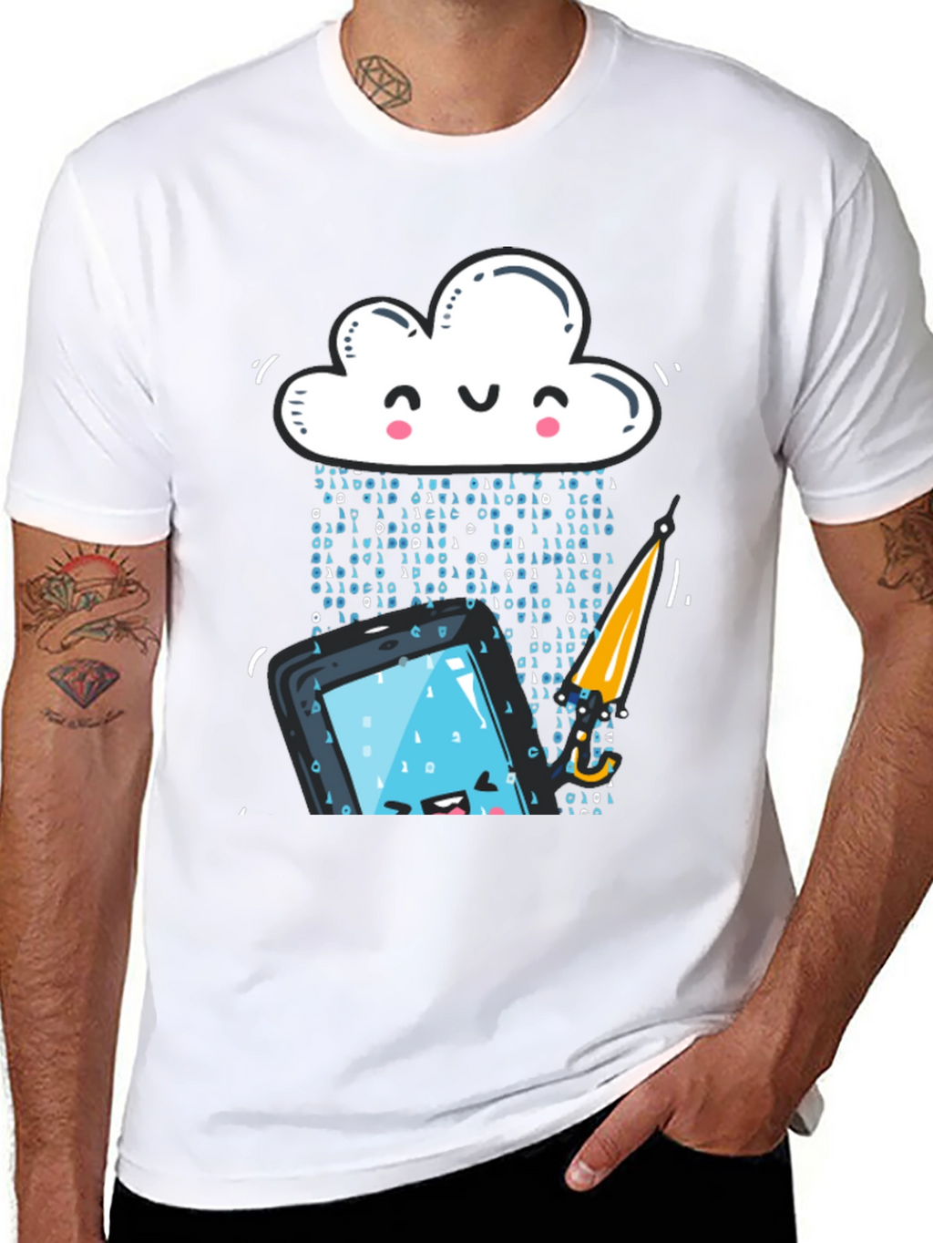 Funny Cloud Data Rain Smartphone Black T-Shirt