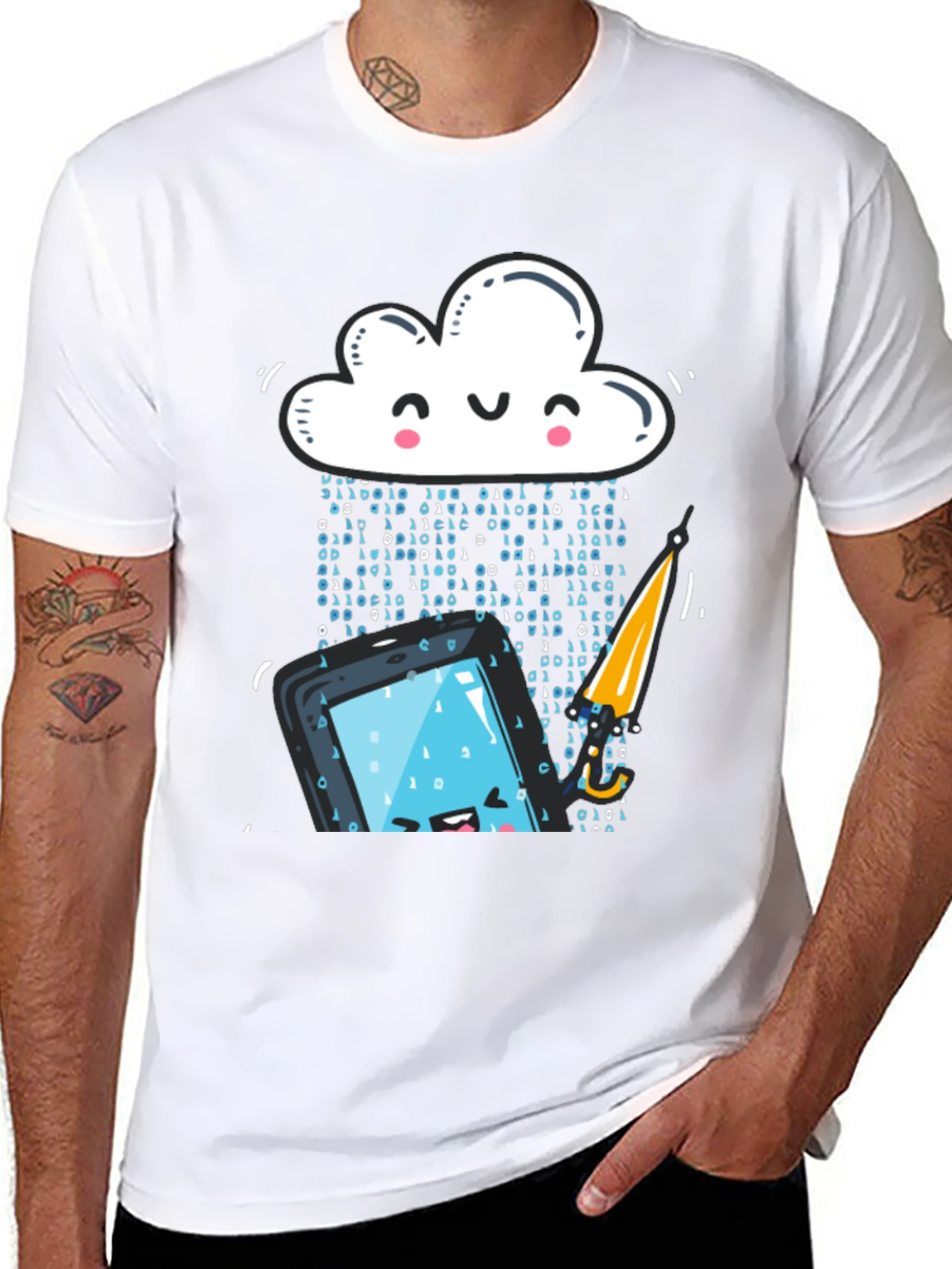 Funny Cloud Data Rain Smartphone Black T-Shirt