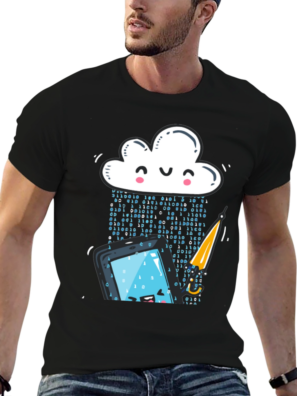 Funny Cloud Data Rain Smartphone Black T-Shirt