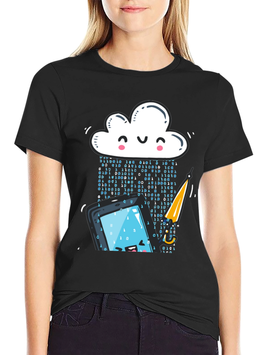 Funny Cloud Data Rain Smartphone Black T-Shirt