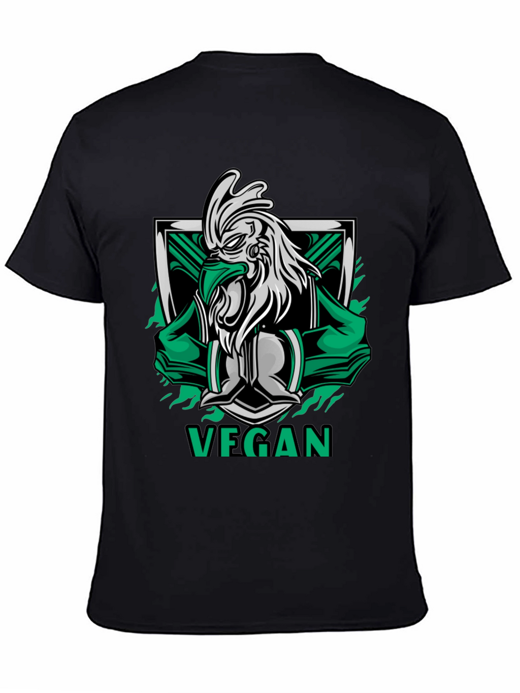 Vegan Rooster Graphic Tee - Black Cotton Shirt