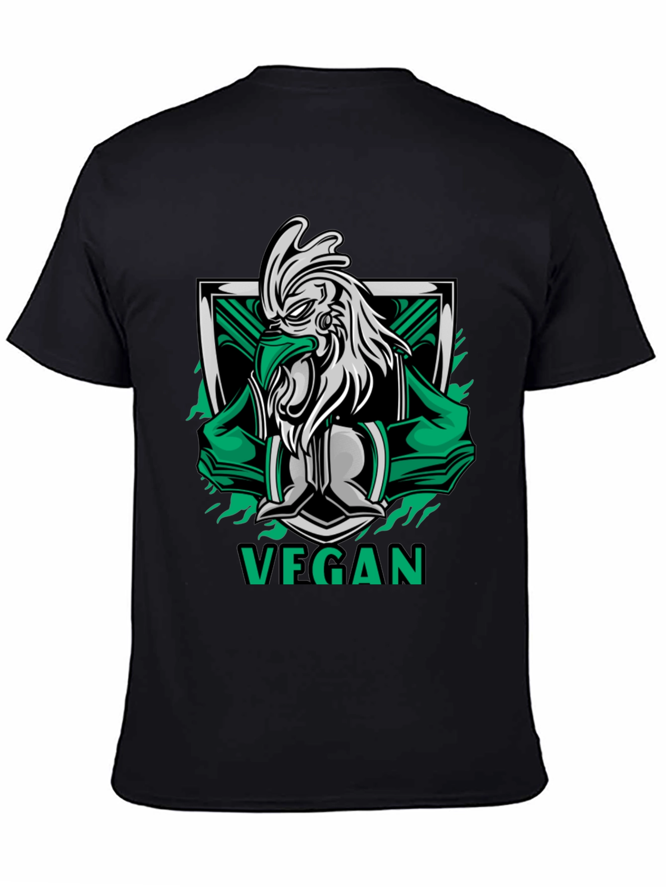 Vegan Rooster Graphic Tee - Black Cotton Shirt