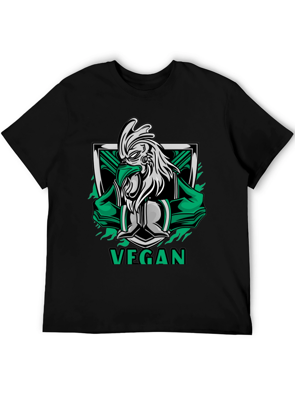 Vegan Rooster Graphic Tee - Black Cotton Shirt