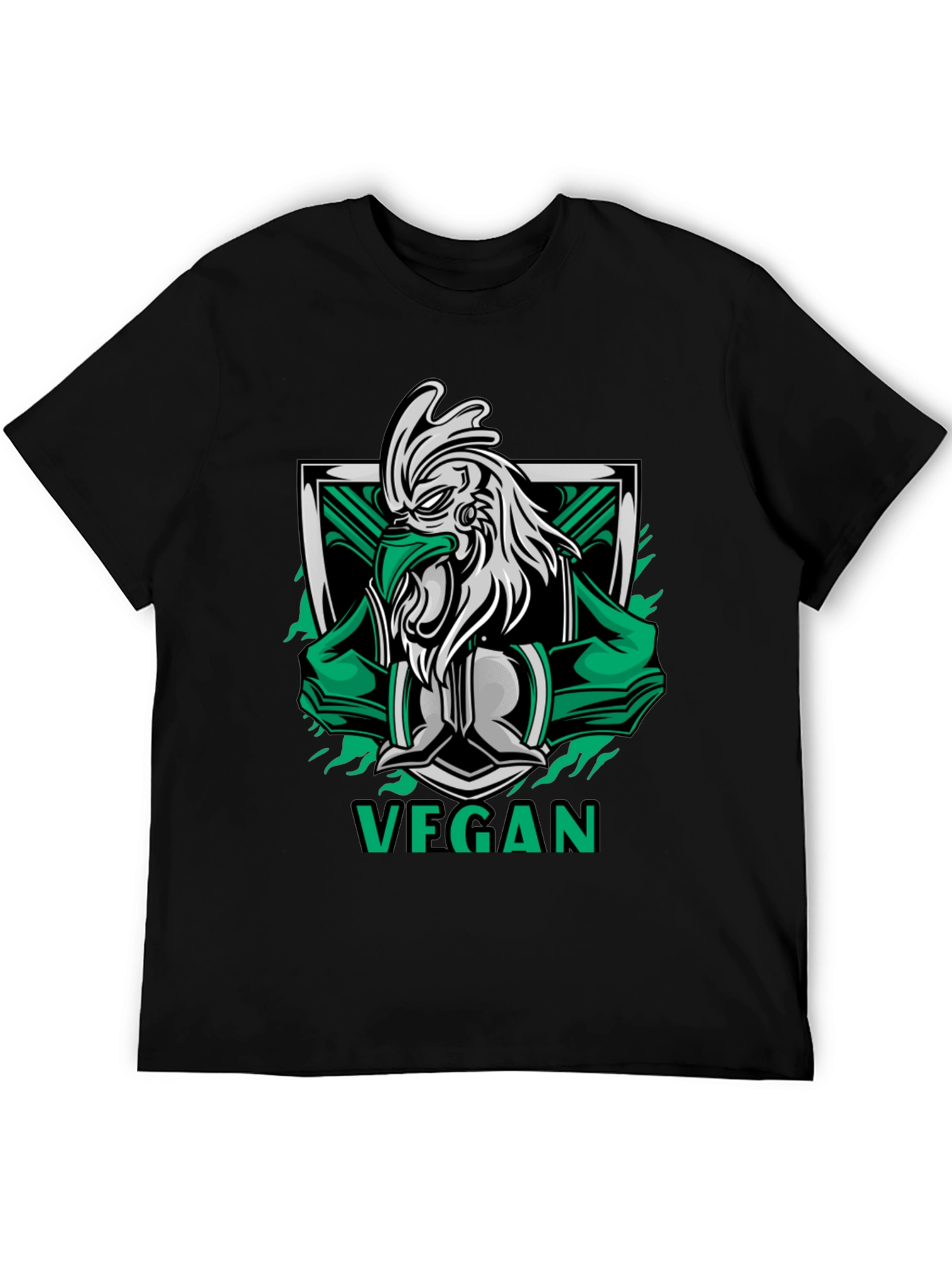 Vegan Rooster Graphic Tee - Black Cotton Shirt