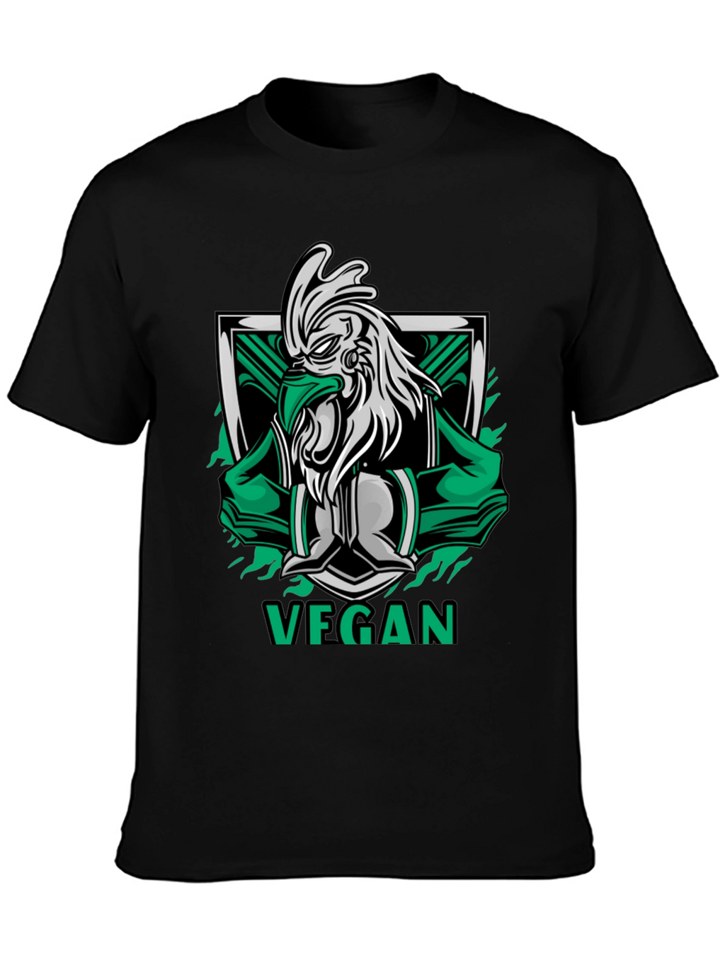 Vegan Rooster Graphic Tee - Black Cotton Shirt