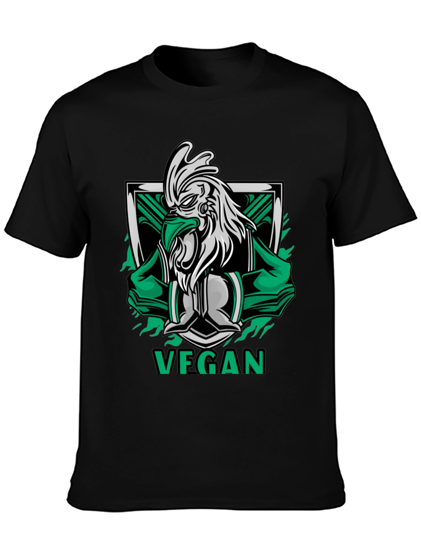 Vegan Rooster Graphic Tee - Black Cotton Shirt