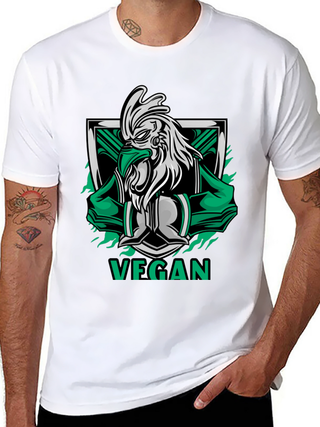 Vegan Rooster Graphic Tee - Black Cotton Shirt