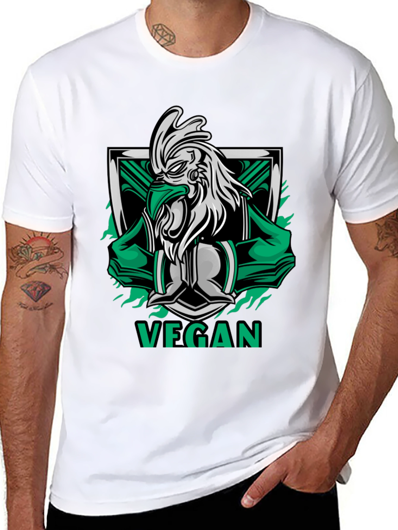 Vegan Rooster Graphic Tee - Black Cotton Shirt