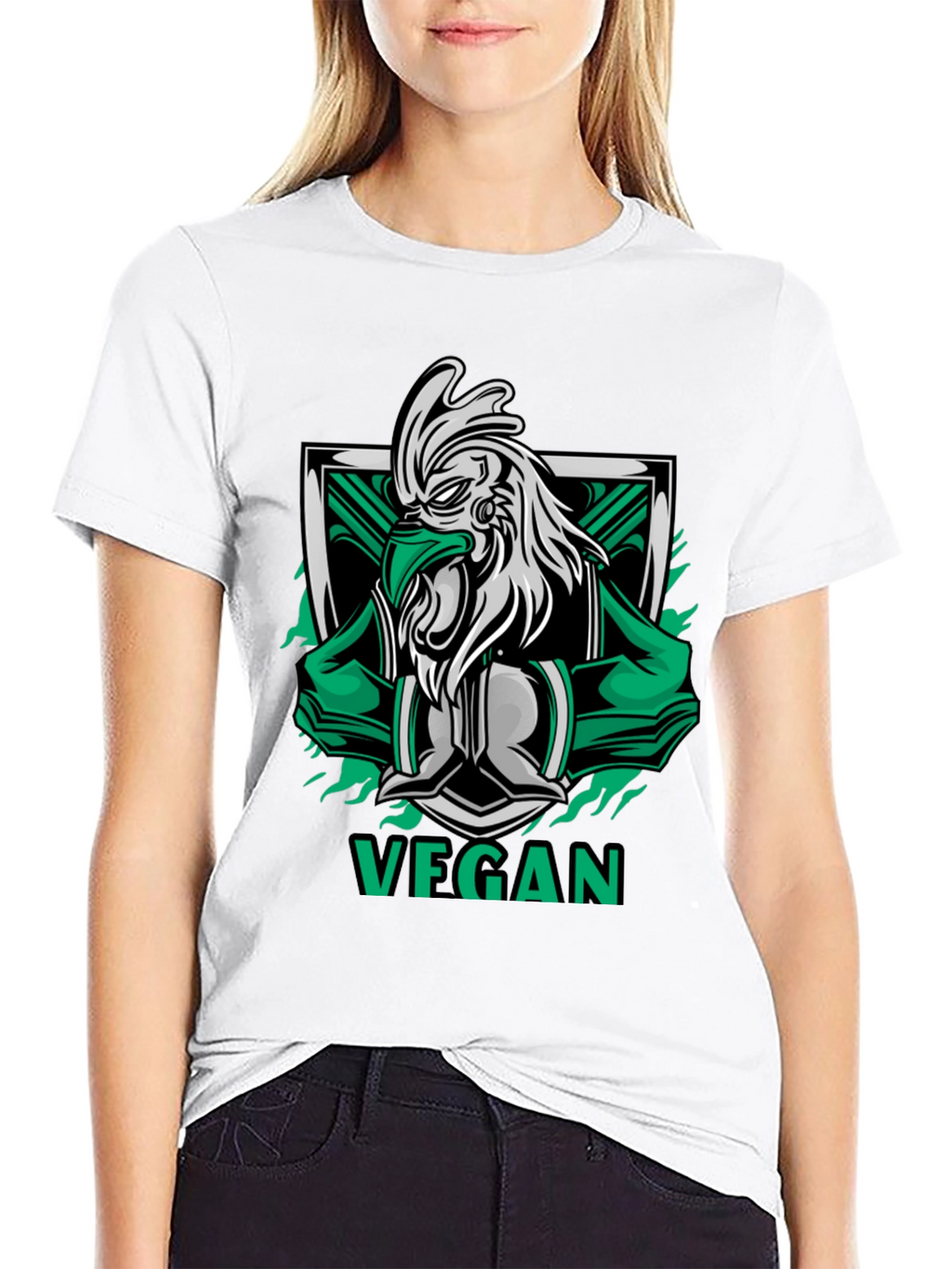 Vegan Rooster Graphic Tee - Black Cotton Shirt