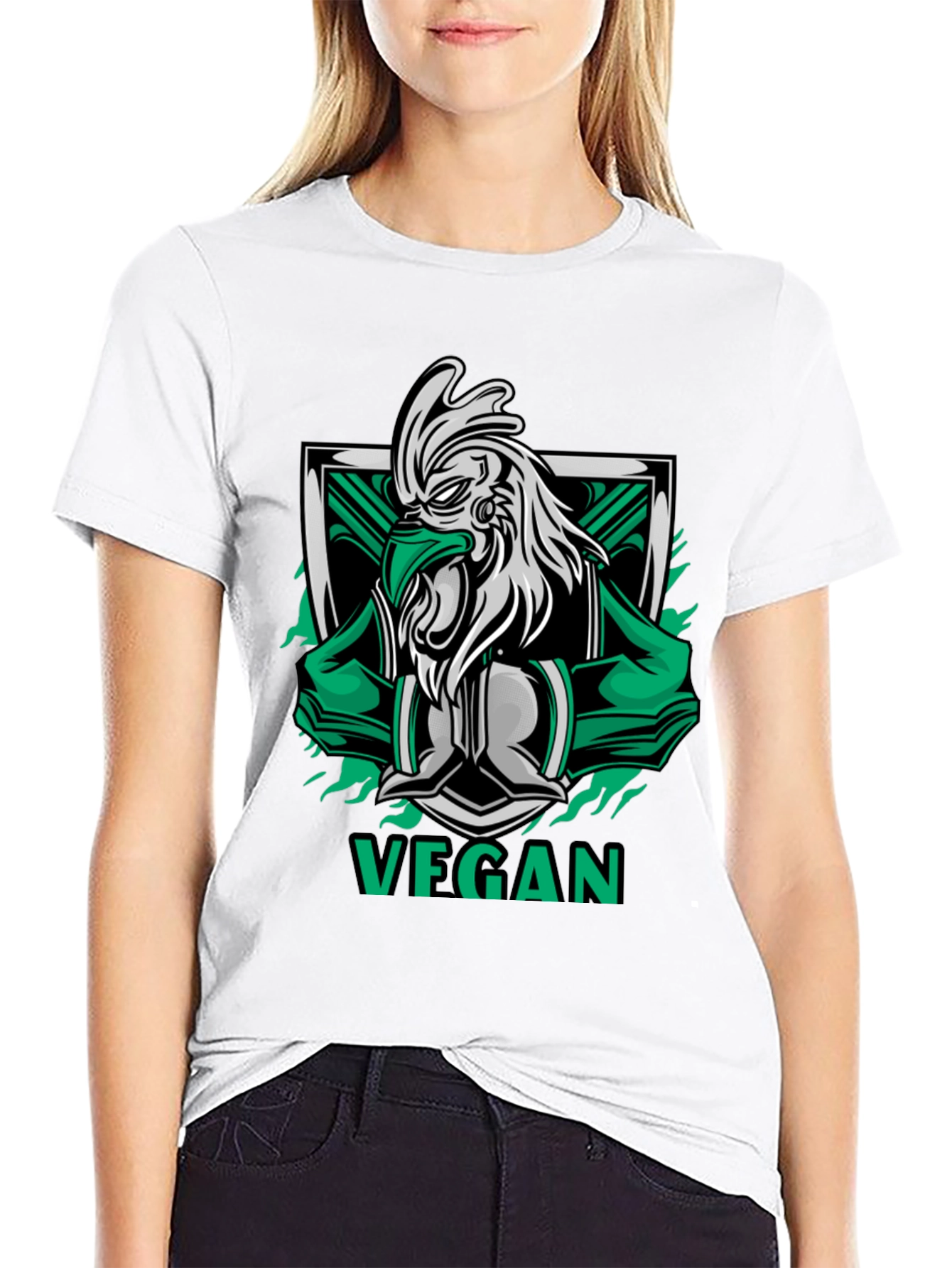 Vegan Rooster Graphic Tee - Black Cotton Shirt