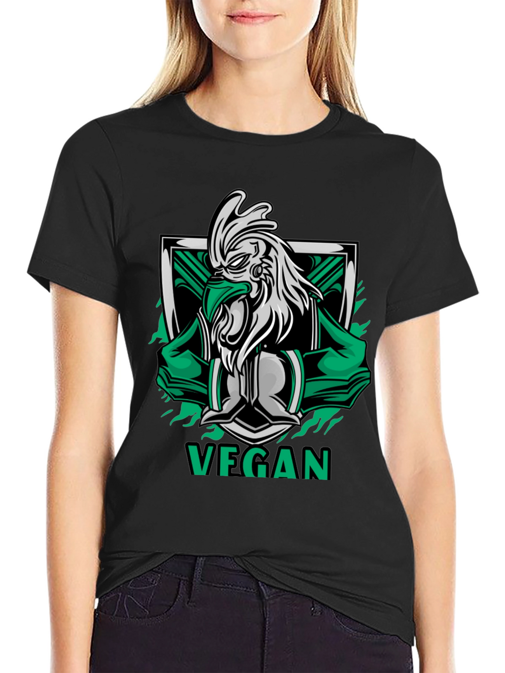 Vegan Rooster Graphic Tee - Black Cotton Shirt