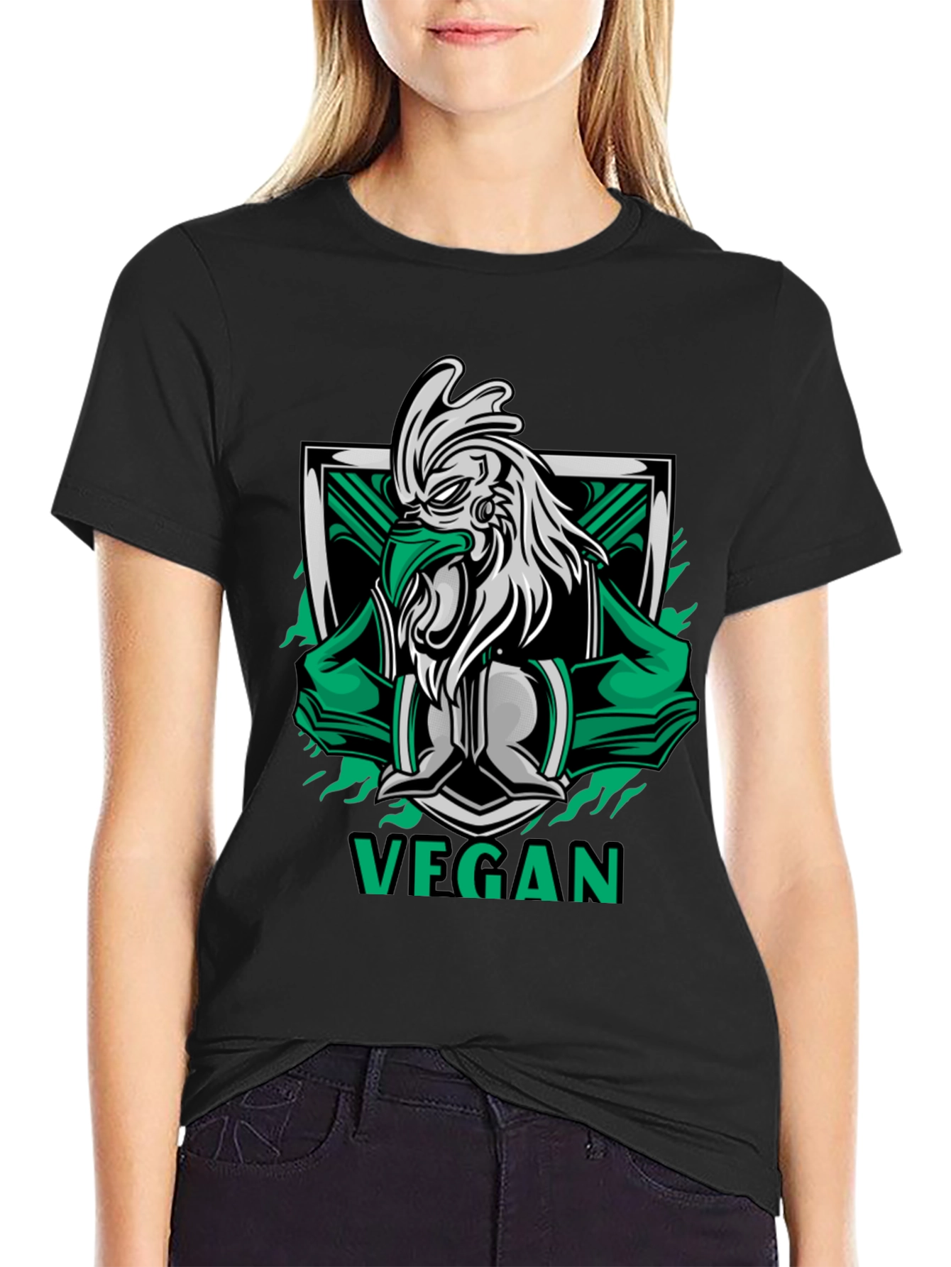 Vegan Rooster Graphic Tee - Black Cotton Shirt