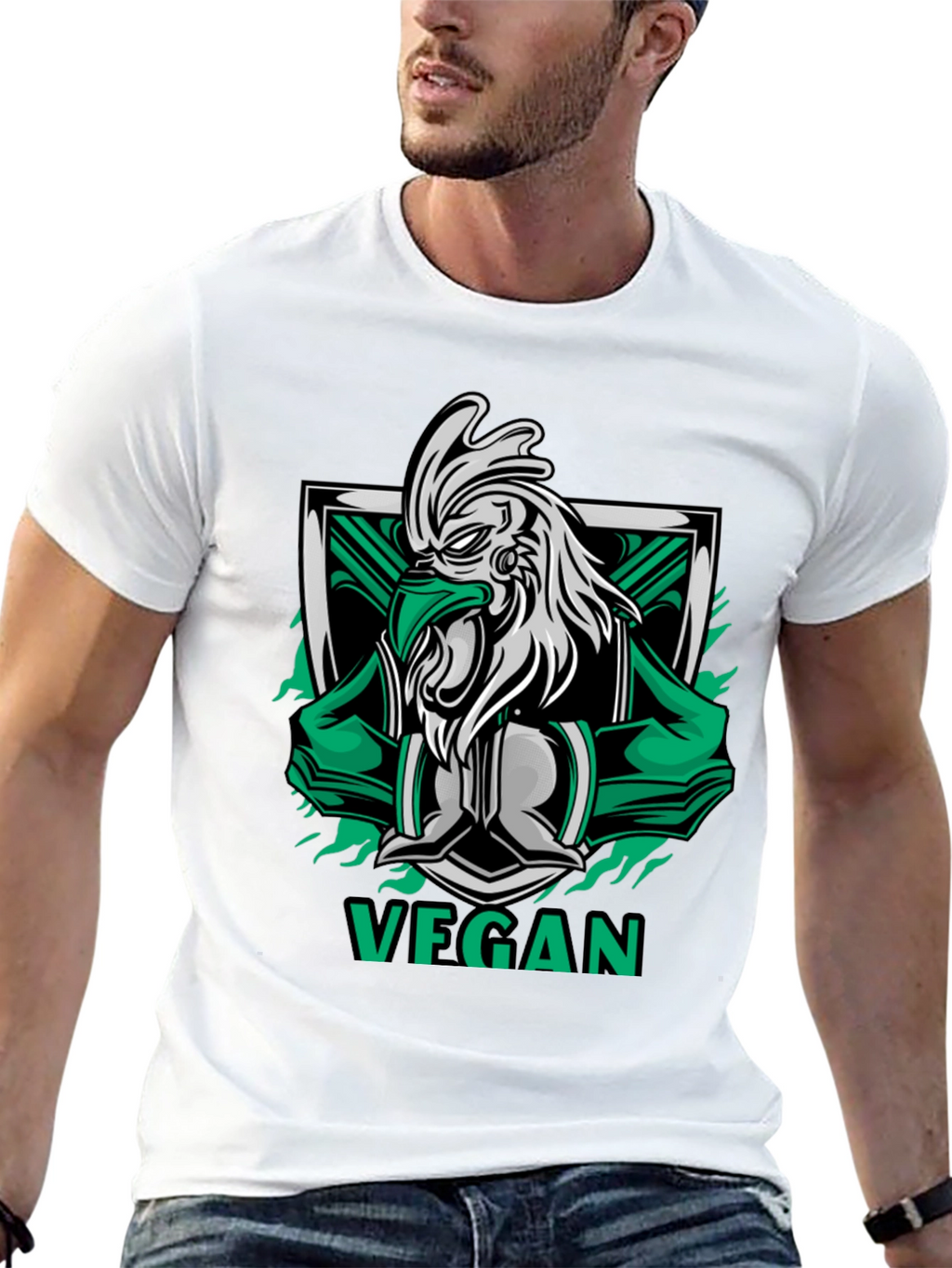 Vegan Rooster Graphic Tee - Black Cotton Shirt