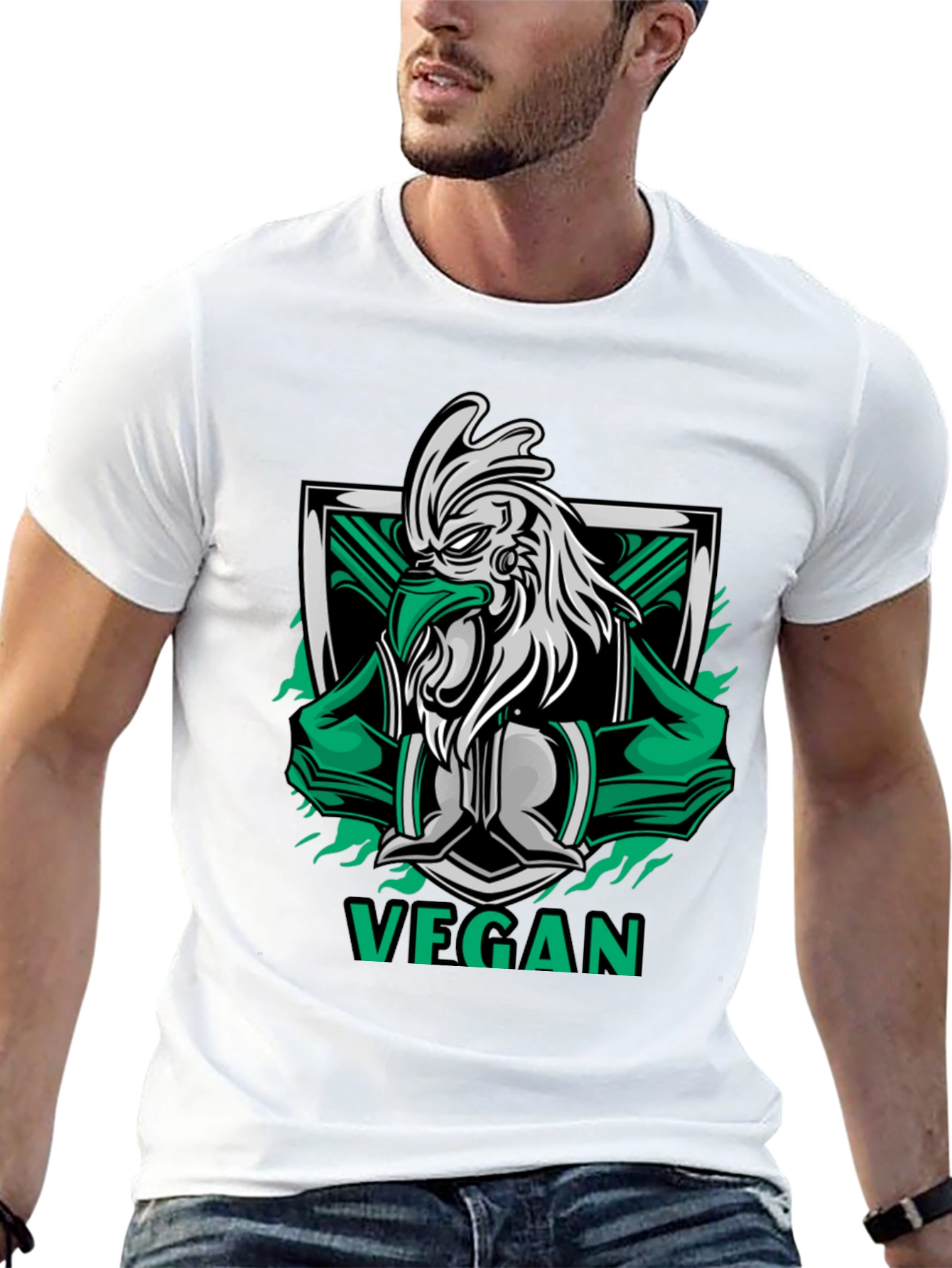 Vegan Rooster Graphic Tee - Black Cotton Shirt