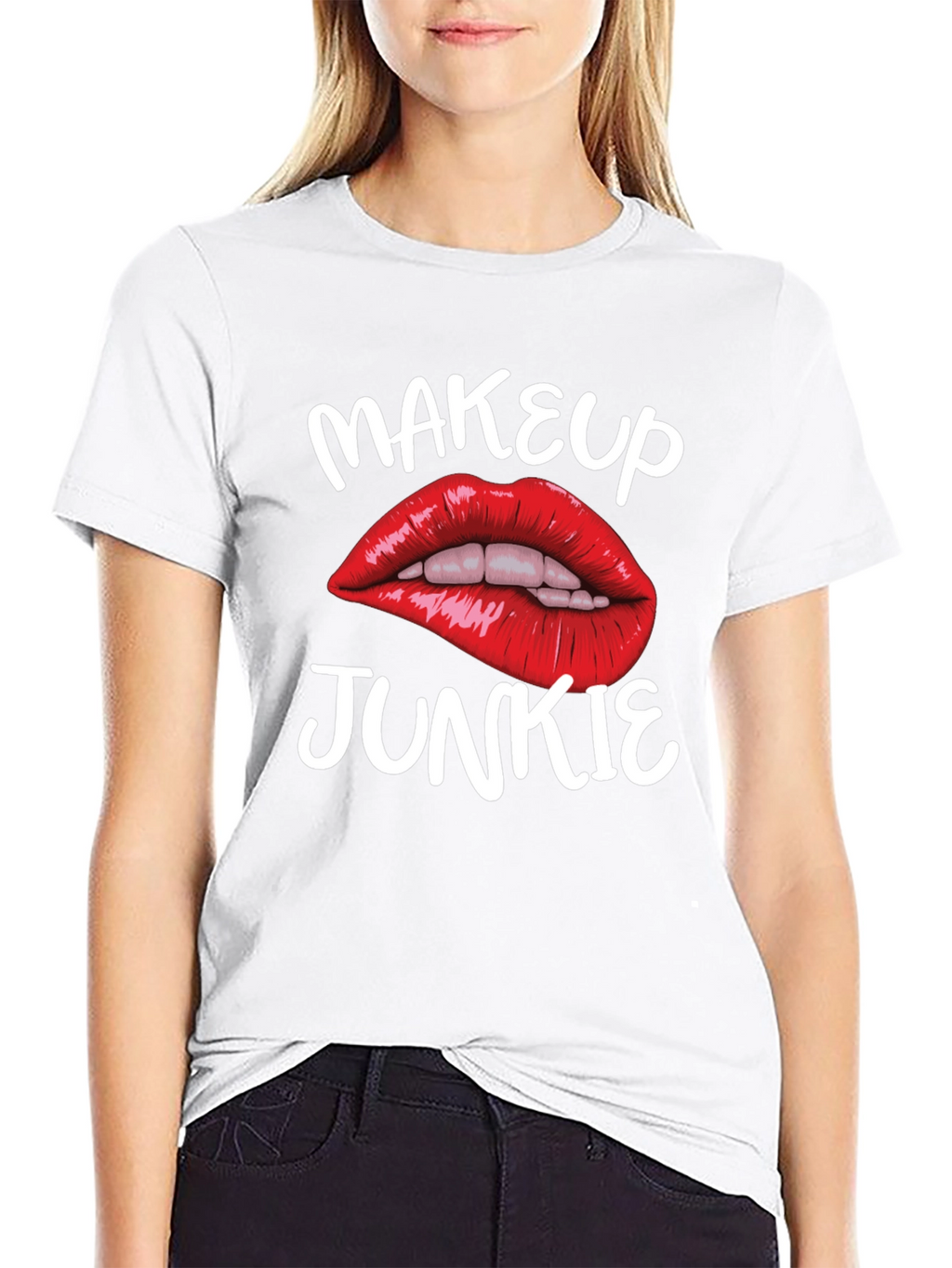 Makeup Junkie Graphic Tee - Bold Lips Black T-Shirt