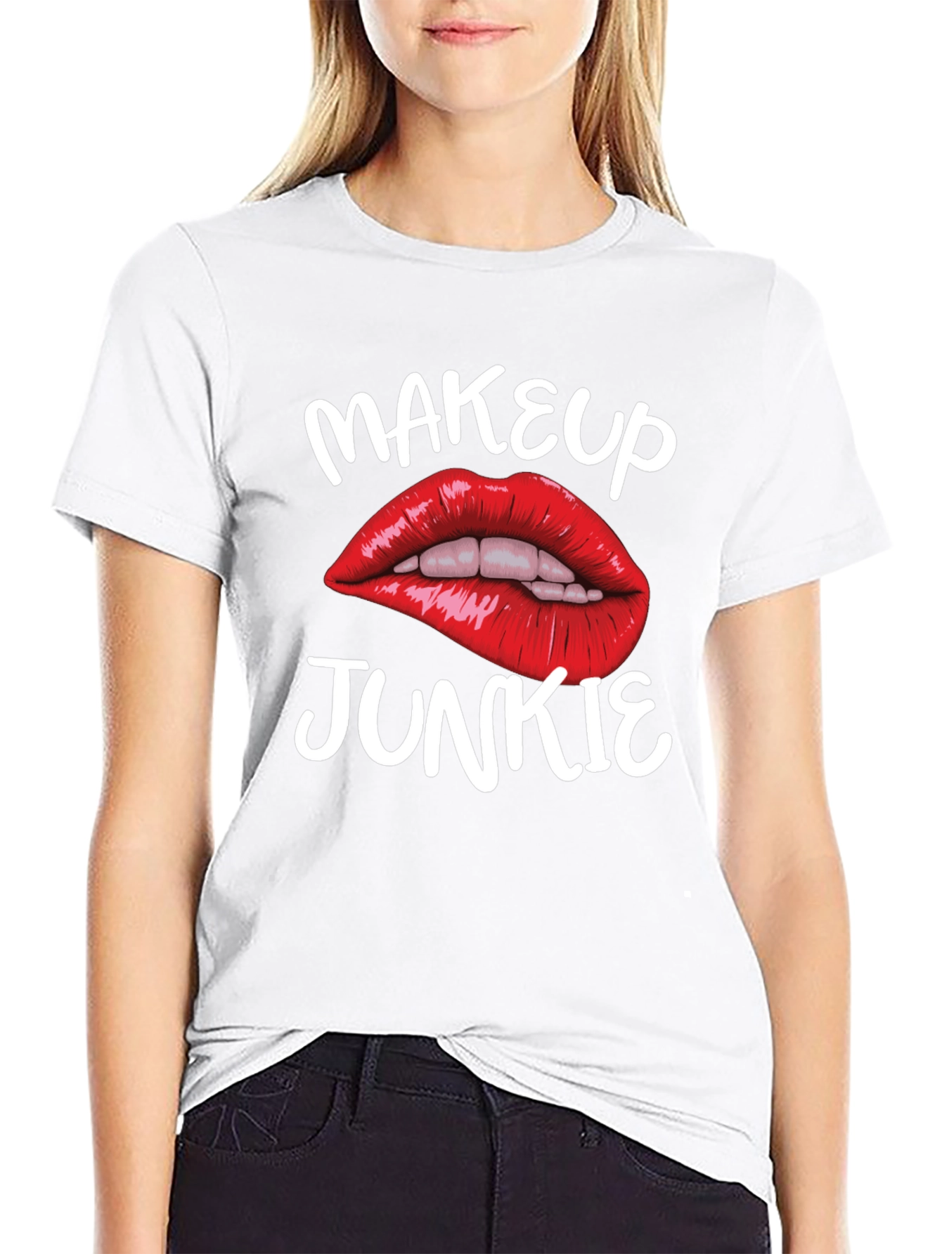 Makeup Junkie Graphic Tee - Bold Lips Black T-Shirt